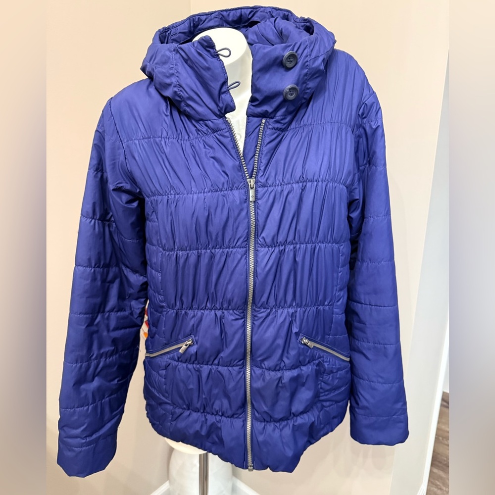 Columbia Thermal Coil Sz L Womens Zip Removable Fur Collar Insulated Jacket Blue